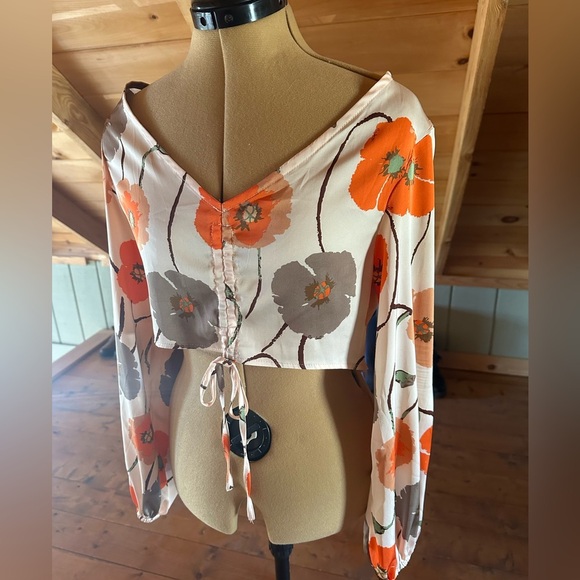 Cider crop top. Size medium. Long sleeve. Drawstring adjustable front. Boho - Picture 3 of 9